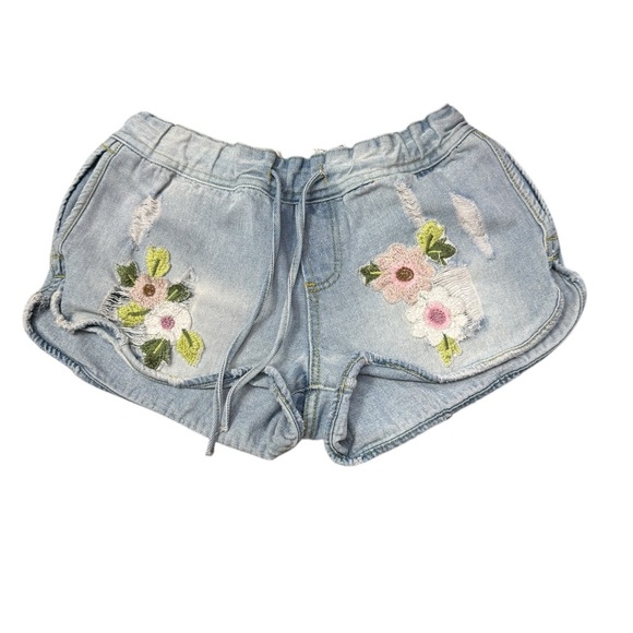 SADIE Y SAGE.  Blue and Pink Floral Embroidered Jean Shorts - Picture 1 of 6